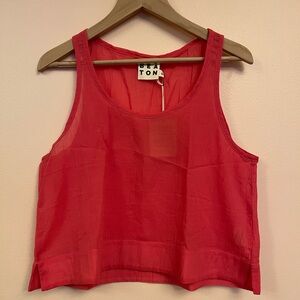 Beaton Linen crop tank in pink cotton gauze XS NWT